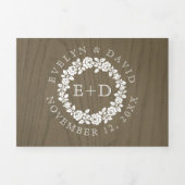 ヴィンテージバラリース素朴な灰褐色の木結婚の 三つ折り招待状 (カバー)