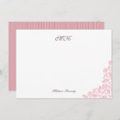 ヴィンテージバラレースピンクストライプ色のスクリプトモノグラムノート ノートカード (正面/裏面)