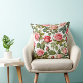 ヴィンテージバラロマンス – ソフトピンク&レッドフローラ クッション (椅子)