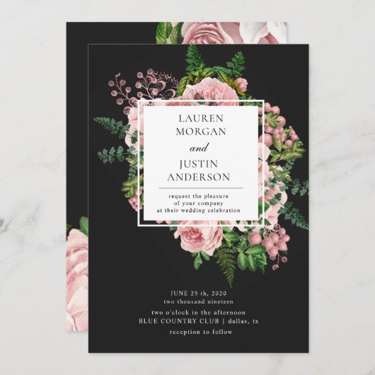 ヴィンテージバラロマンチック結婚式招待状 招待状 (正面/裏面)