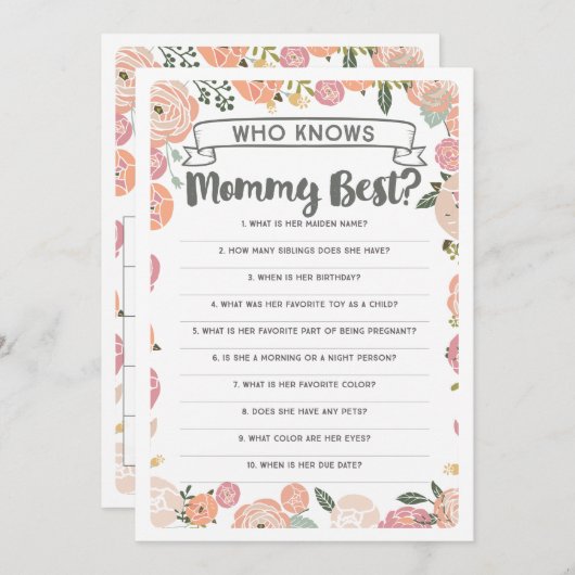 ヴィンテージバラ両面ベビーシャワーゲーム 招待状 (正面/裏面)