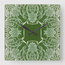 ヴィンテージバラ入りグリーン時計 スクエア壁時計