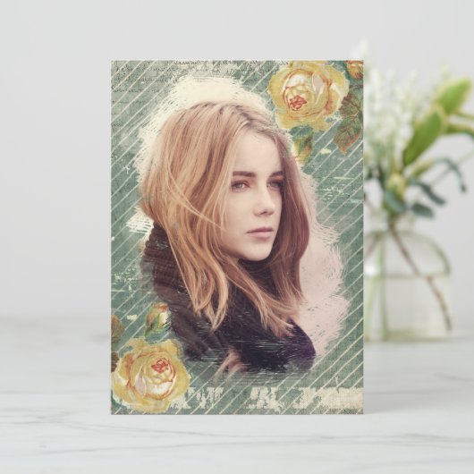 ヴィンテージバラ写真テンプレートエレガントバースデーパーティー 招待状 (スタンド正面)