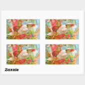 ヴィンテージバラ及びコカトゥー 長方形シール (シート)