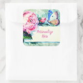 ヴィンテージバラ及びバタフライピンクグリーンブルー スクエアシール (バッグ)