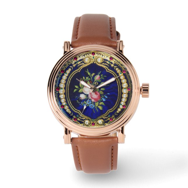 ヴィンテージバラ及び真珠付き花 腕時計 (正面)