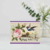 ヴィンテージバラ及び鳥 ポストカード (スタンド正面)