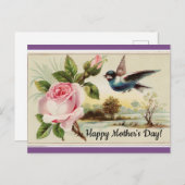 ヴィンテージバラ及び鳥 ポストカード (正面/裏面)