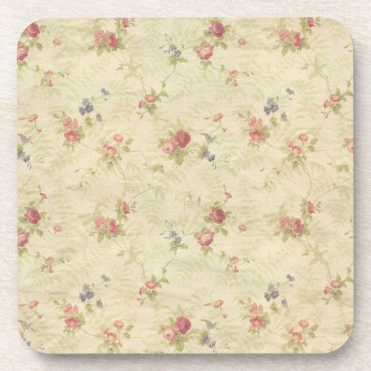 ヴィンテージバラ古い動揺して生地パターン コースター (正面)