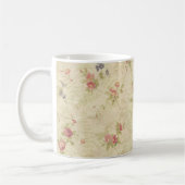 ヴィンテージバラ古い動揺して生地パターン コーヒーマグカップ (左)