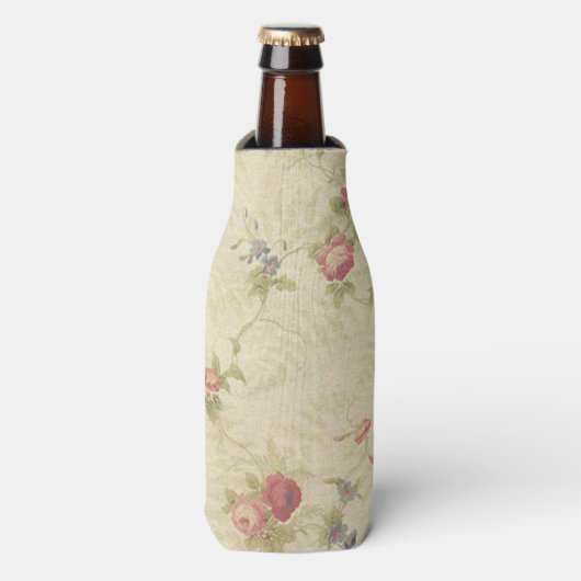 ヴィンテージバラ古い動揺して生地パターン ボトルクーラー (ボトル正面)