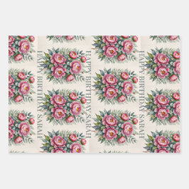 ヴィンテージバラ名前をカスタムする ラッピングペーパーシート