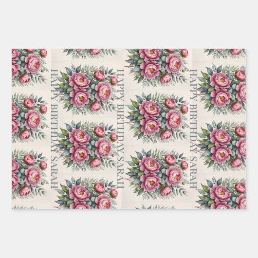 ヴィンテージバラ名前をカスタムする ラッピングペーパーシート (正面)