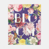 ヴィンテージバラ咲く花蝶バイオレット フリースブランケット (正面)