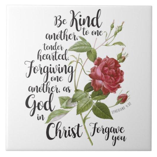 ヴィンテージバラ図解入りの、写真付きのの聖句の花 タイル (正面)