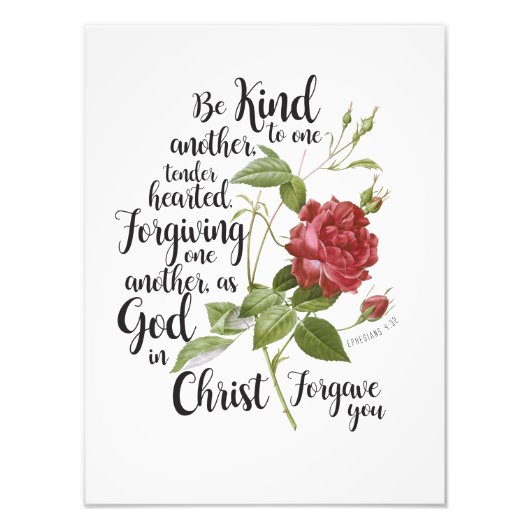 ヴィンテージバラ図解入りの、写真付きのの聖句の花 フォトプリント (正面)