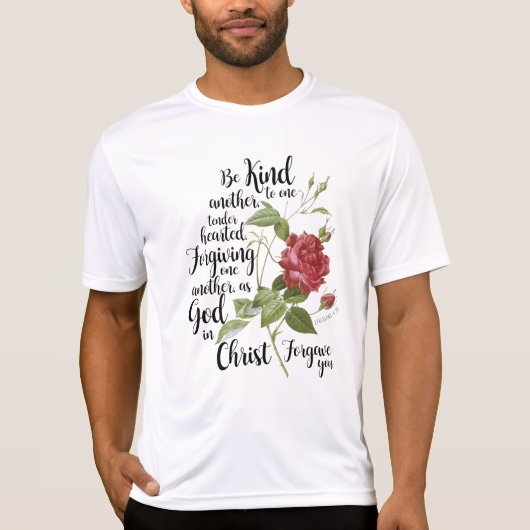 ヴィンテージバラ図解入りの、写真付きのの聖句の花 Tシャツ (正面)