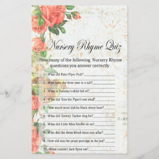 ヴィンテージバラ子供部屋ライムクイズベビーシャワーゲーム