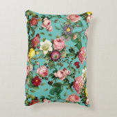 ヴィンテージバラ庭園ティール(緑がかった色)背景 アクセントクッション (裏面(縦))