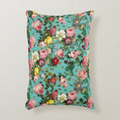 ヴィンテージバラ庭園ティール(緑がかった色)背景 アクセントクッション (正面(垂直))