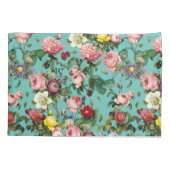 ヴィンテージバラ庭園ティール(緑がかった色)背景 枕カバー (裏面)