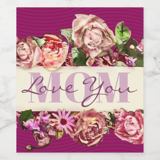 ヴィンテージバラ愛あなたカスタムママ母の日 ワインラベル (シングルラベル)