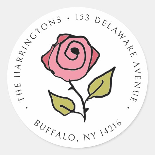 ヴィンテージバラ手描きフローラ差出人住所 ラウンドシール (正面)