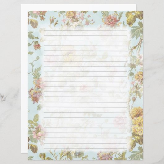 ヴィンテージバラ文房具の裏打ち筆記紙 (正面/裏面)