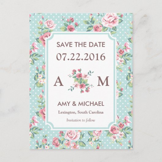 ヴィンテージバラ日付の保存 案内ポストカード (正面)