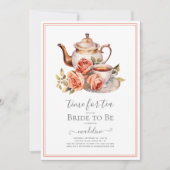 ヴィンテージバラ時間お茶ブライダルシャワー 招待状 (正面)