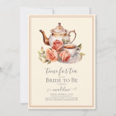ヴィンテージバラ時間お茶ブライダルシャワー 招待状 (正面)