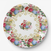 ヴィンテージバラ植物エレガント金ゴールド ペーパープレート (正面)