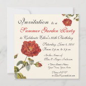 ヴィンテージバラ植物学誕生日ガーデンパーティー 招待状 (裏面)