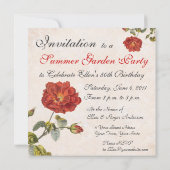 ヴィンテージバラ植物学誕生日ガーデンパーティー 招待状 (裏面)