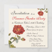 ヴィンテージバラ植物学誕生日ガーデンパーティー 招待状 (裏面)