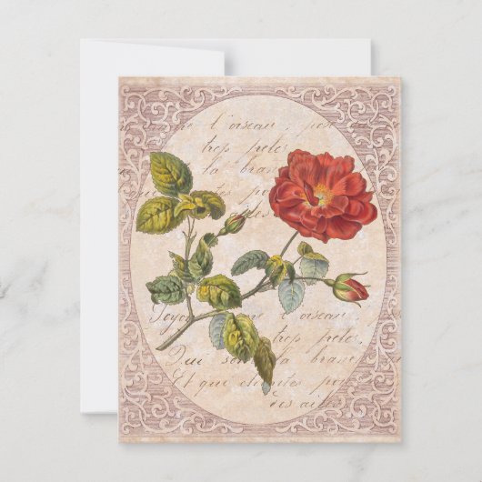 ヴィンテージバラ植物学誕生日ガーデンパーティー 招待状 (正面)