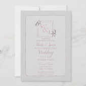 ヴィンテージバラ植物性ナチュラルピンク結婚金ゴールド 招待状 (正面)