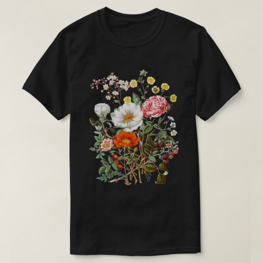 ヴィンテージバラ植物性フローラ野花 Tシャツ (デザイン正面)