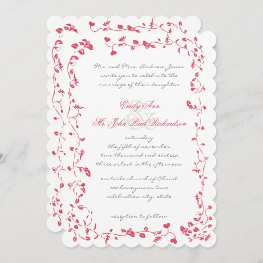 ヴィンテージバラ深いハニーサックル結婚式の招待 招待状 (正面/裏面)