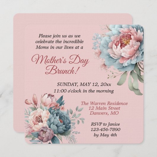 ヴィンテージバラ牡丹フローラマザーズデイブランチ 招待状 (正面/裏面)