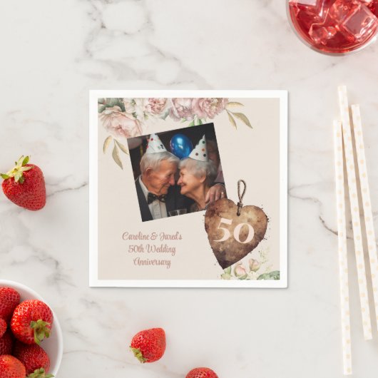 ヴィンテージバラ牡丹結婚50周年記念パーティー スタンダードカクテルナプキン (インサイチュ)