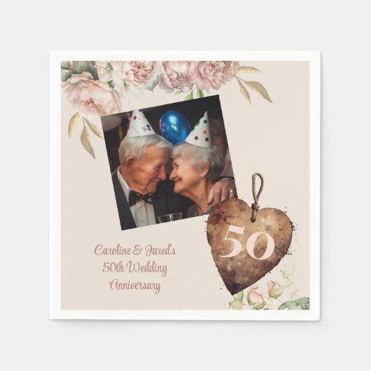 ヴィンテージバラ牡丹結婚50周年記念パーティー スタンダードカクテルナプキン (正面)