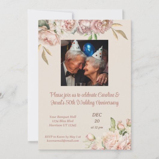 ヴィンテージバラ牡丹結婚50周年記念パーティー 招待状 (正面)