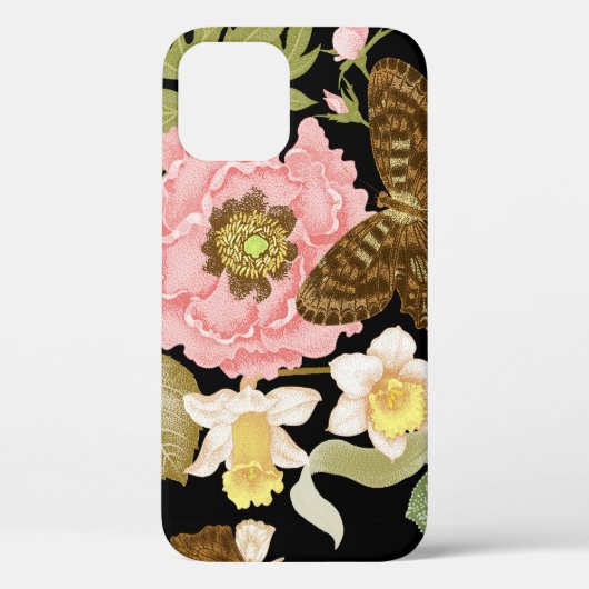 ヴィンテージバラ牡丹:黒色花柄 Case-Mate iPhoneケース (裏面)