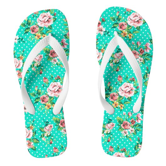 ヴィンテージバラ白水玉模様パタお洒落ーン ビーチサンダル (フットベッド)