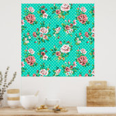 ヴィンテージバラ白水玉模様パタお洒落ーン ポスター (キッチン)