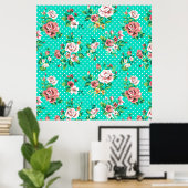 ヴィンテージバラ白水玉模様パタお洒落ーン ポスター (ホームオフィス)