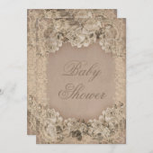 ヴィンテージバラ真珠とレース赤ちゃんシャワー 招待状 (正面/裏面)