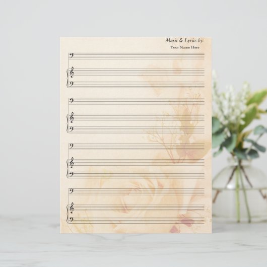 ヴィンテージバラ空白のシートミュージックベースクレフ、 音符記号 (スタンド正面)