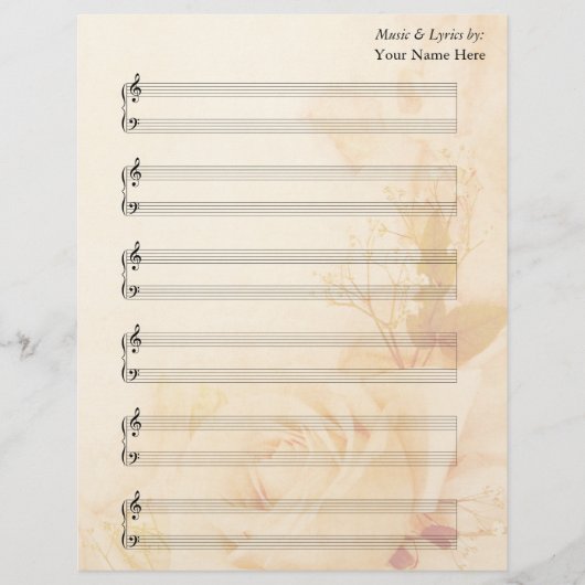 ヴィンテージバラ空白の楽譜ピアノ譜表 (正面)